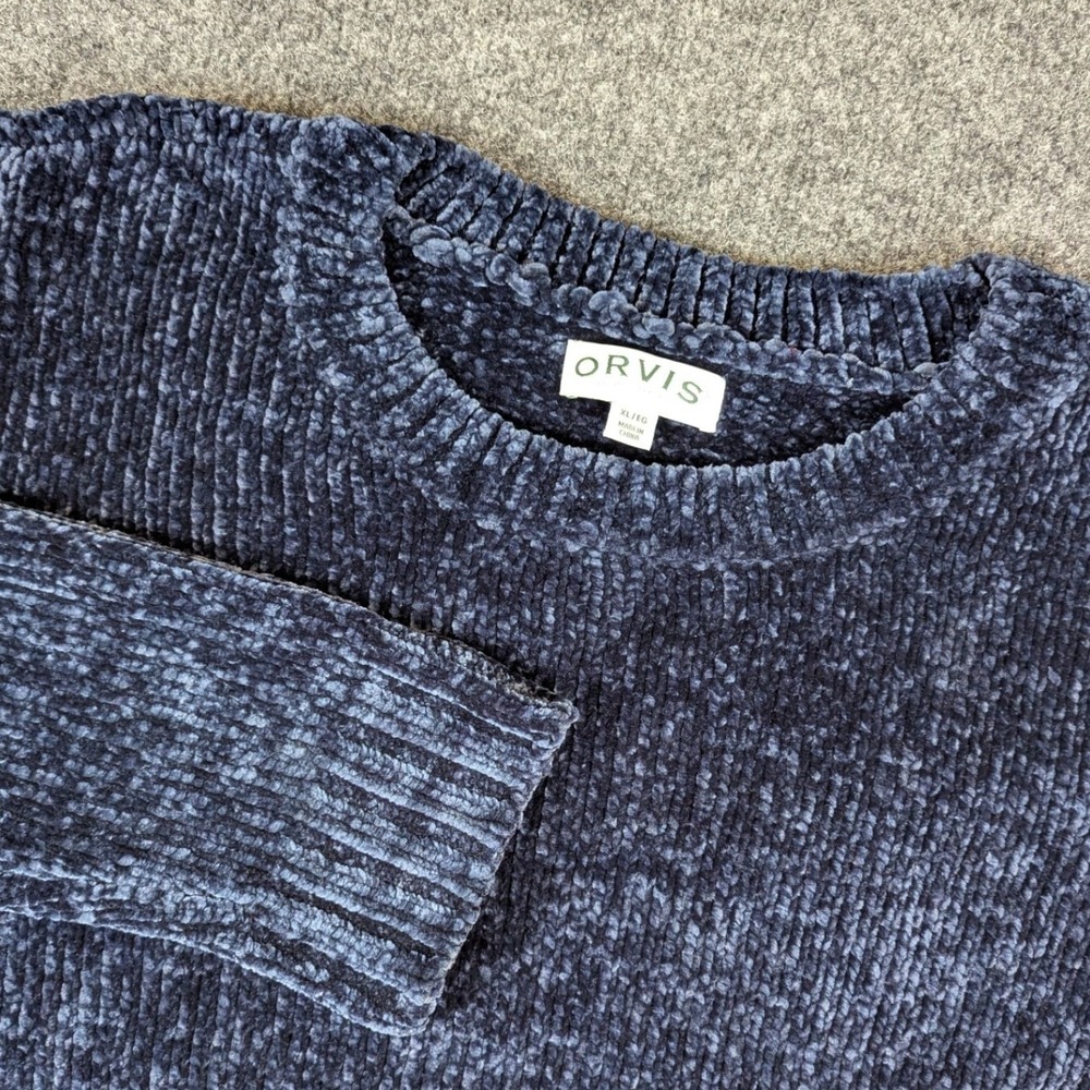 Orvis Womens XL Navy Blue Chenille Chunky Soft Knit Crewneck Sweater 1235660